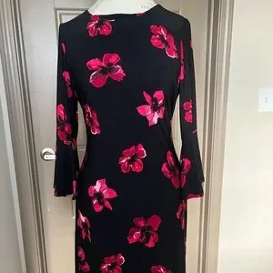 Tommy Hilfiger | Dresses | Tommy Hilfiger Black And Red Floral Long Sleeve  Dress | Poshmark
